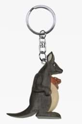 Bild von Känguru mit Baby Schlüsselanhänger Taschenanhänger aus Holz 