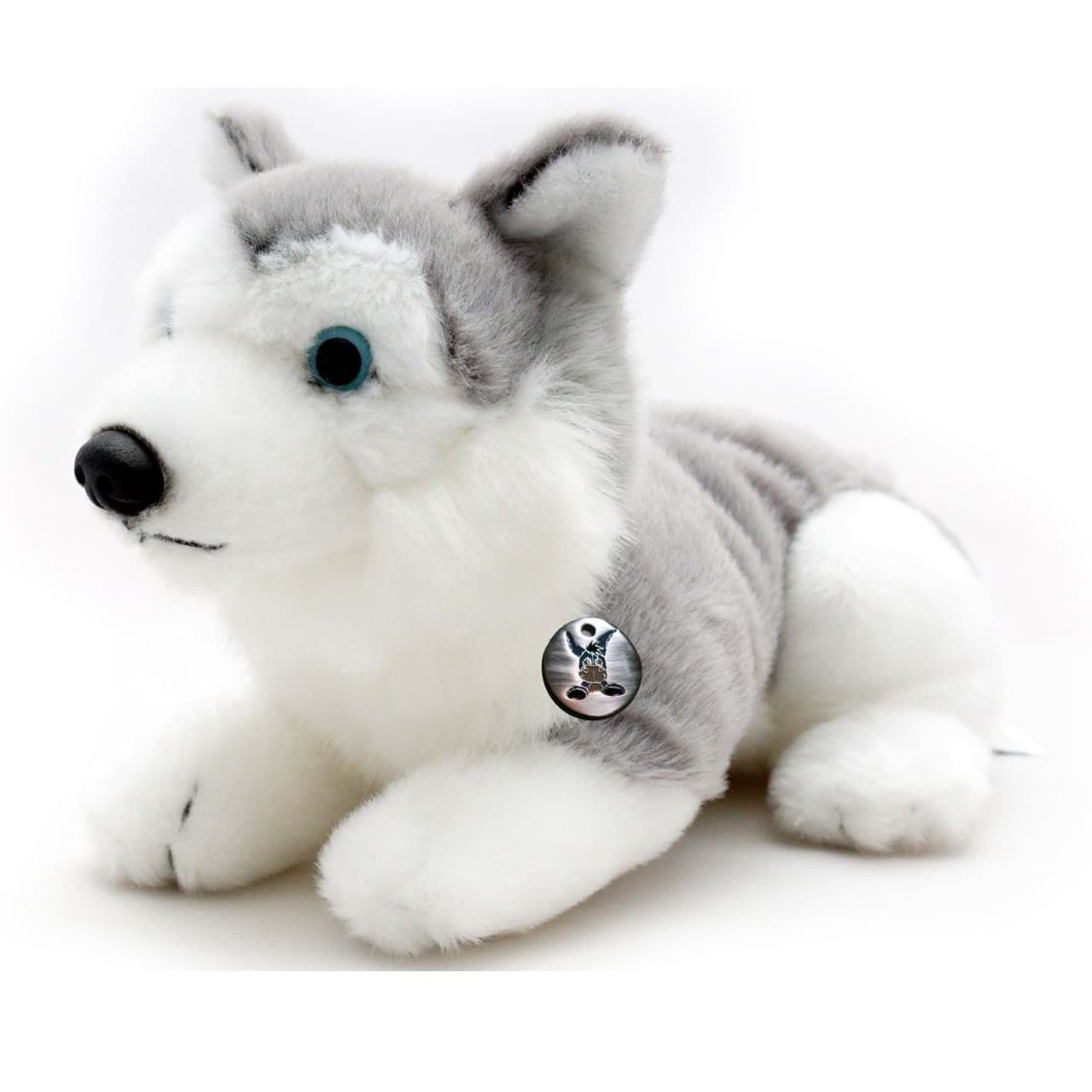 Husky IOWA Schlittenhund liegend grau-weiß mit blauen Augen Kuscheltier 22 cm 
