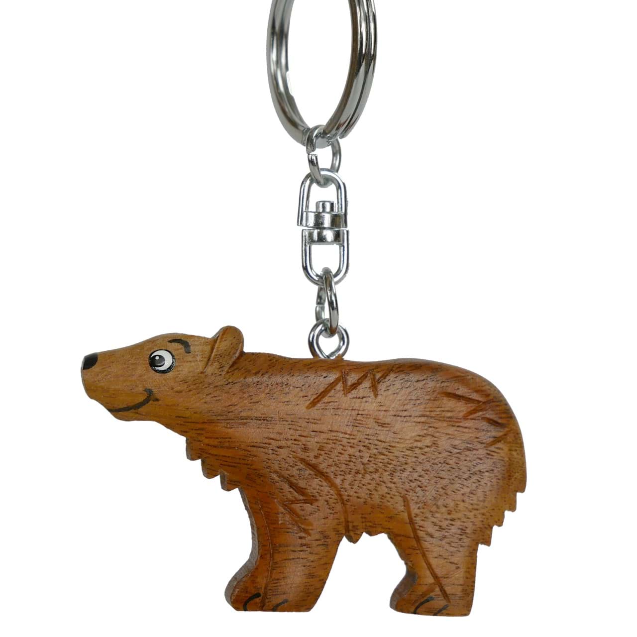 Grizzly Braunbär Bär Grizzly  Handmade Schlüsselanhänger Holz Glücksbringer geschnitzt 