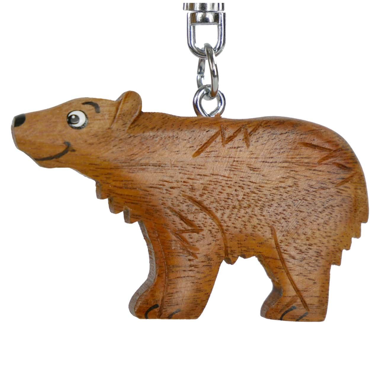 Grizzlybär Graubär Bär Handmade Schlüsselanhänger Holz Glücksbringer geschnitzt 